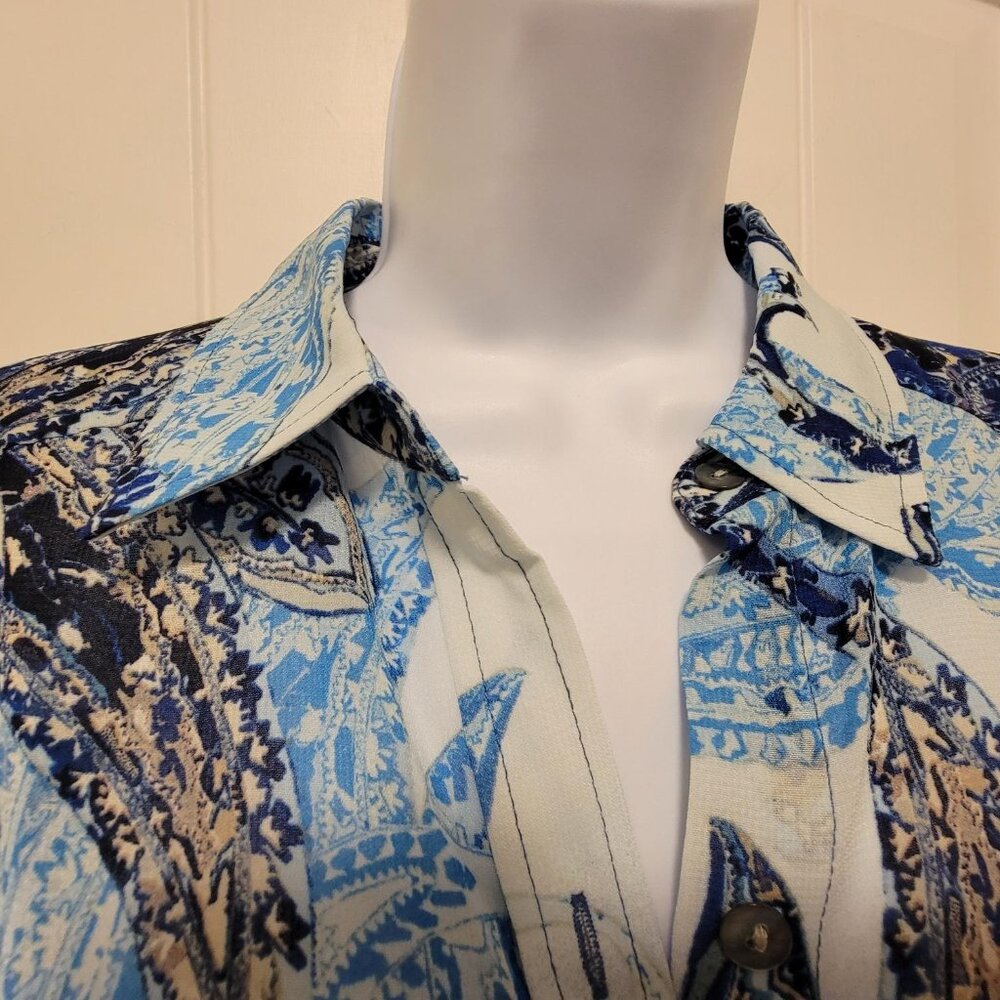 CHICO'S Enchanted Paisley Betty Long Sheer Shirt Size 0 - Picture 5 of 15